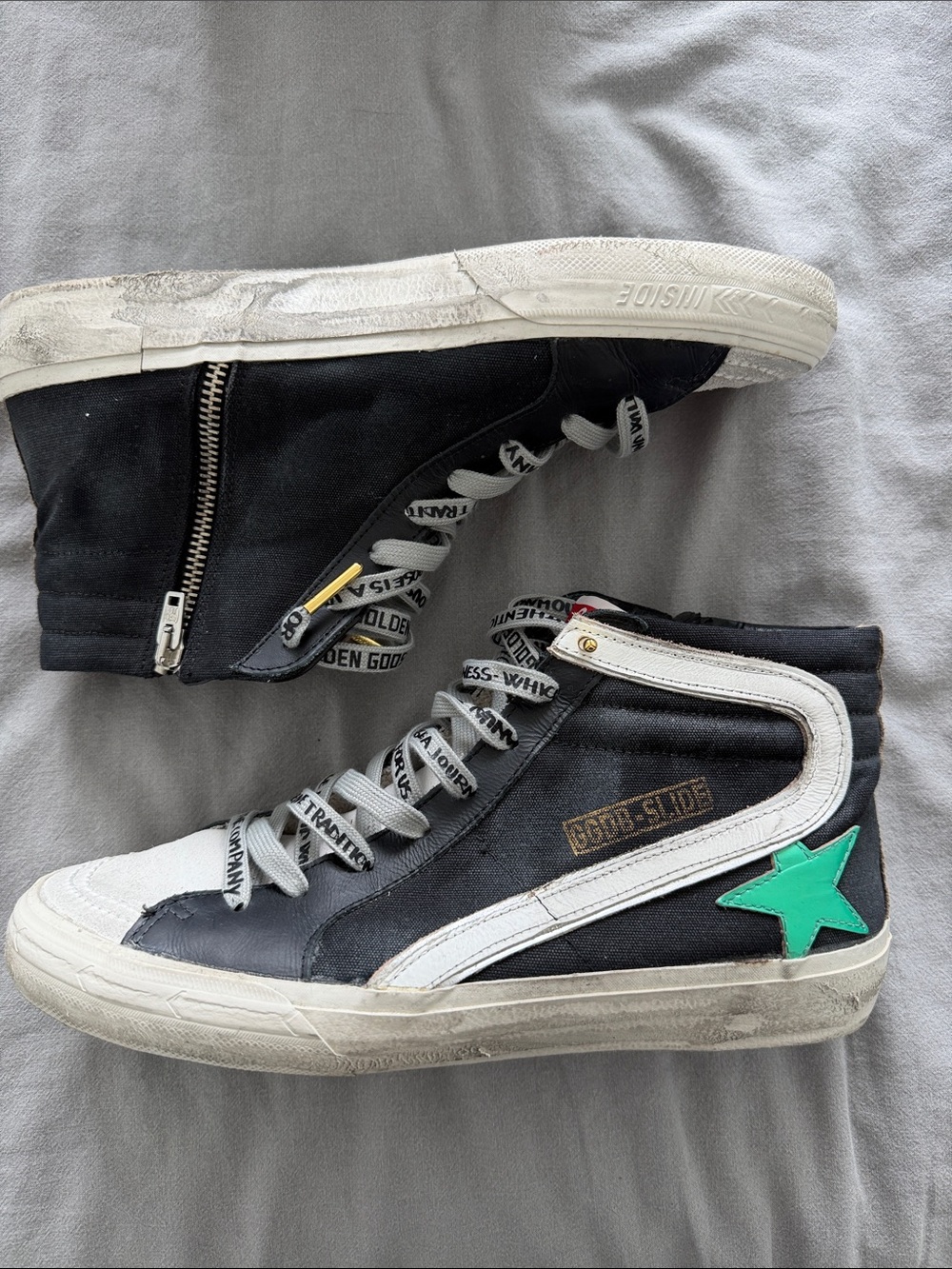 Golden Goose Black Canvas Sneakers with Green Metallic Star